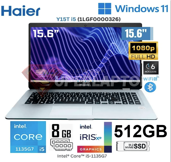 LAPTOP HAIER Y15T I5 INTEL CORE I5-1135G7 8GB 512GB SSD 15.6" FHD INTEL IRIS XE FREEDOS (1LGF0000326)