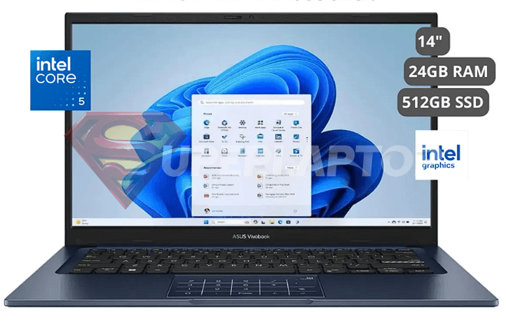 LAPTOP ASUS VIVOBOOK 14 X1404VAP INTEL CORE 5 120U 8GB DDR4 256GB SSD 14" FHD WIN11 HOME S QUIET BLUE (90NB13U1-M00K70)