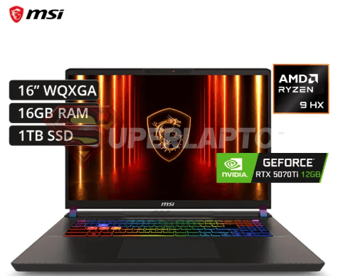 LAPTOP MSI VECTOR A16 HX A8WHG-004US AMD RYZEN 9-8940HX 16GB 1TB SSD RTX 5070 TI 12GB 16" WQXGA 240HZ WIN11 HOME (9S7-15MM72-040)