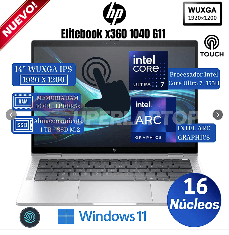 LAPTOP HP ELITE X360 1040 G11 2-IN-1 INTEL CORE ULTRA 7-155H 16GB 1TB SSD INTEL ARC GRAPHICS 14" WUXGA 60HZ WIN11 PRO (A9BS2LT#ABM)