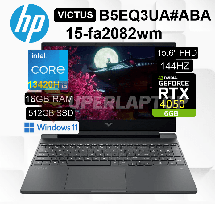 LAPTOP HP VICTUS 15-FA2082WM INTEL CORE I5-13420H 16GB 512GB SSD RTX 4050 6GB 15.6" FHD 144HZ WIN11 HOME (B5EQ3UA#ABA)