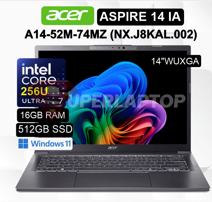 LAPTOP ACER ASPIRE 14 AI A14-52M-74MZ INTEL CORE ULTRA 7-256V 16GB 512GB SSD INTEL ARC 140V 14" WUXGA 60HZ WIN11 HOME (NX.J8KAL.002)