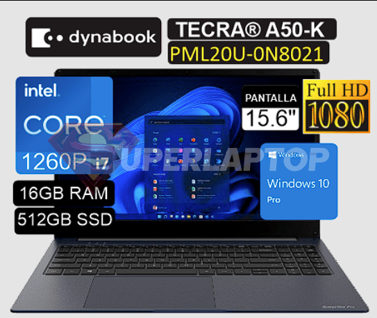 LAPTOP DYNABOOK TECRA A50-K PML20U0N8021 INTEL CORE I7-1260P 16GB 512GB SSD 15.6" FHD 60HZ WIN10 PRO (PML20U-0N8021)
