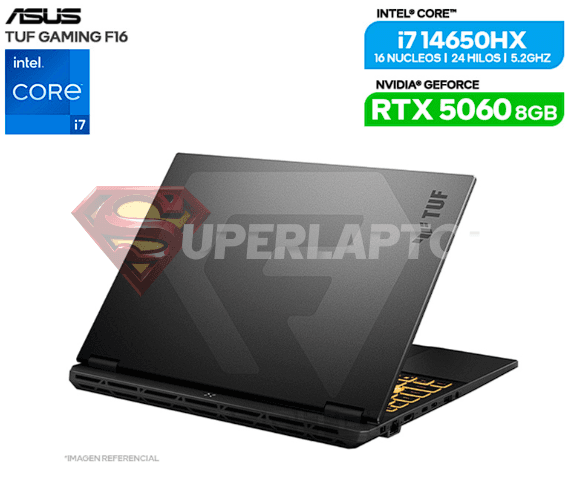 LAPTOP ASUS TUF F16 FX608JMR-RV352 INTEL CORE I7-14650HX 16GB 512GB SSD RTX 5060 8GB 16" FHD/ 90NR0NB1-M00KY0 INCLUYE MOCHILA Y MOUSE 2